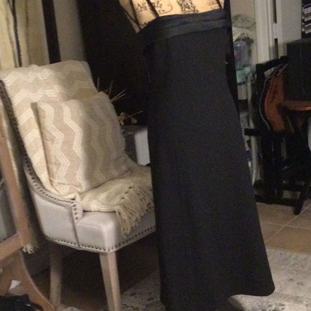 Fine wool and satin trim midi dress with straps